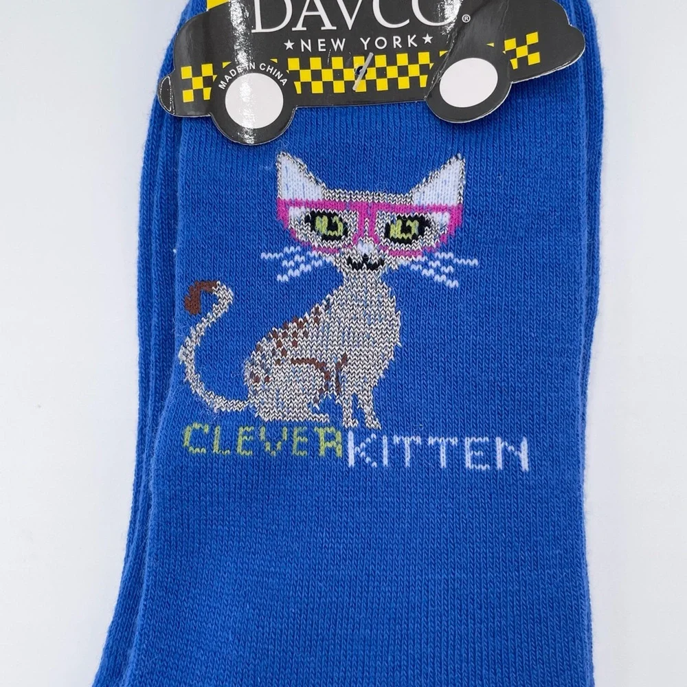NEW Davco New York Clever Kitten Novelty Crew Socks Women's Size 9-11 Kitty Cat